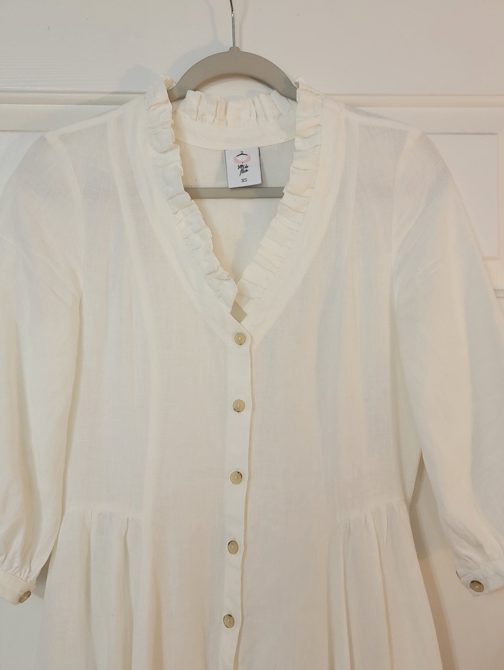 Women's White Linen Wedding Dress/Reception Dress Mid-calf Length - Picture 4 of 7